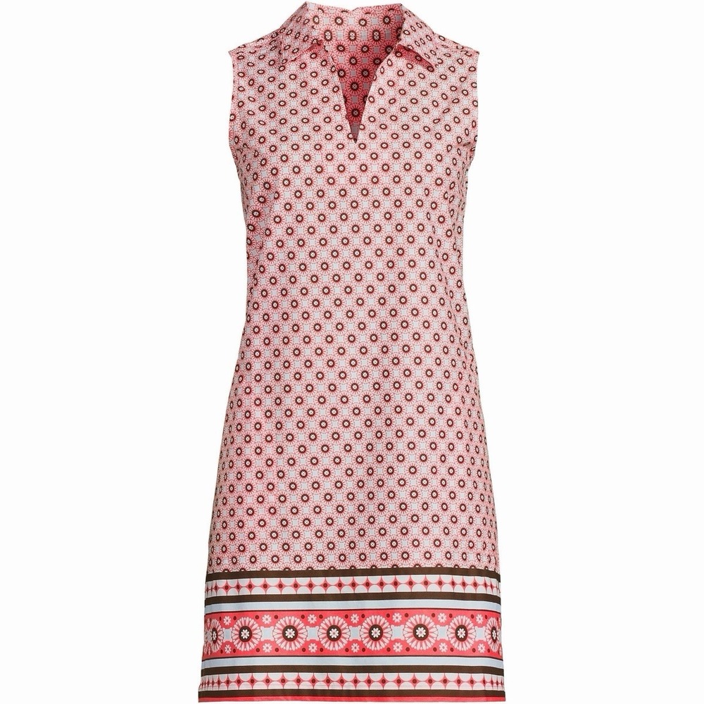 Lands' End Sleeveless Red and White Printed Shift Dress